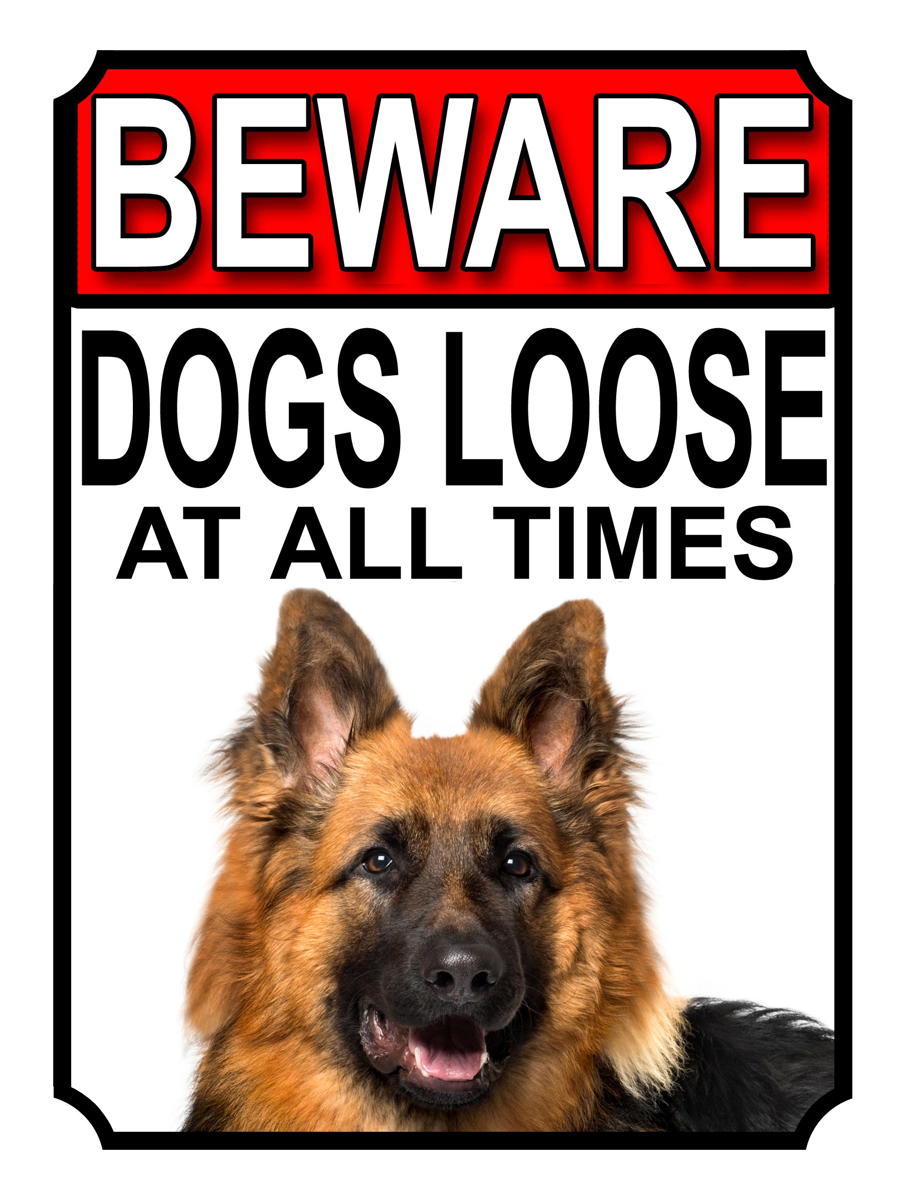 BEWARE DOGS LOOSE AT ALL TIMES METAL SIGN GERMAN SHEPHERD 200MM X 150MM (999H1) — image 1