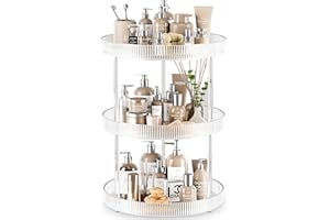 ACINA 360° Clear Rotating Storage Tray, 3 Tier Lazy Susan Bathroom Countertop Organizer, Cosmetics and Perfume Organizer, Spinning Storage Tray Vanity Organizer Shelf for Bathroom Cabinet, Kitchen(Large)