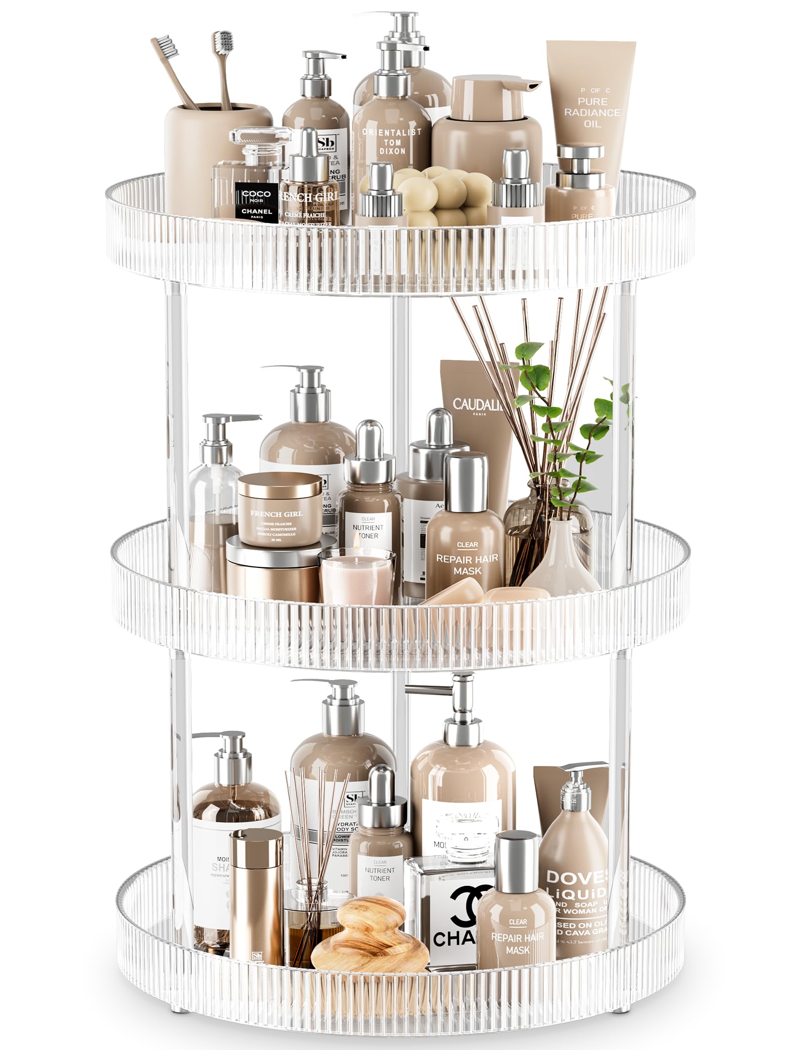 Photo 1 of 3 Tier Lazy Susan Bathroom Countertop Organizer, 360° Clear Rotating Makeup Cosmetic Perfume Storage Tray, Spinning Vanity Organizer Shelf for Bathroom Cabinet, Dresser, Kitchen(Large)