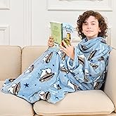 Softan Kids Snuggies Wearable Fleece Blanket with Sleeves & Foot Pocket for Kids Boys Girls, Lightweight Soft Blanket,Shark