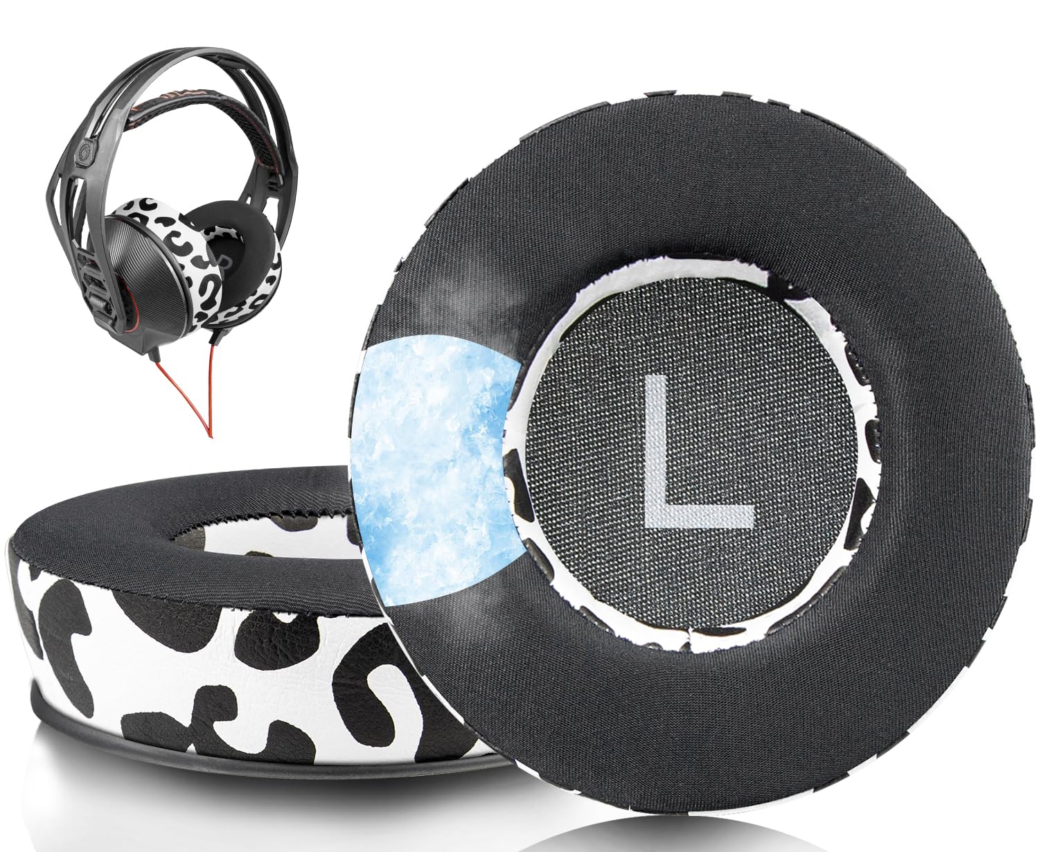 SOULWIT Cooling Gel Earpads for Plantronics (Poly) Rig 400(400Pro HC, 400HS, 400HX, 400HA), Ear Pads Cushions for Rig 500(500E, 500HD, 500HX, 500HS)/505(505HS)/515(515HD) Headset - Snow Leopard