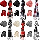 Suhine 18 Pcs Women Knit Beanie Hat Set Winter Warmer Sets Including Buffalo Plaid Scarf Touchscreen Gloves