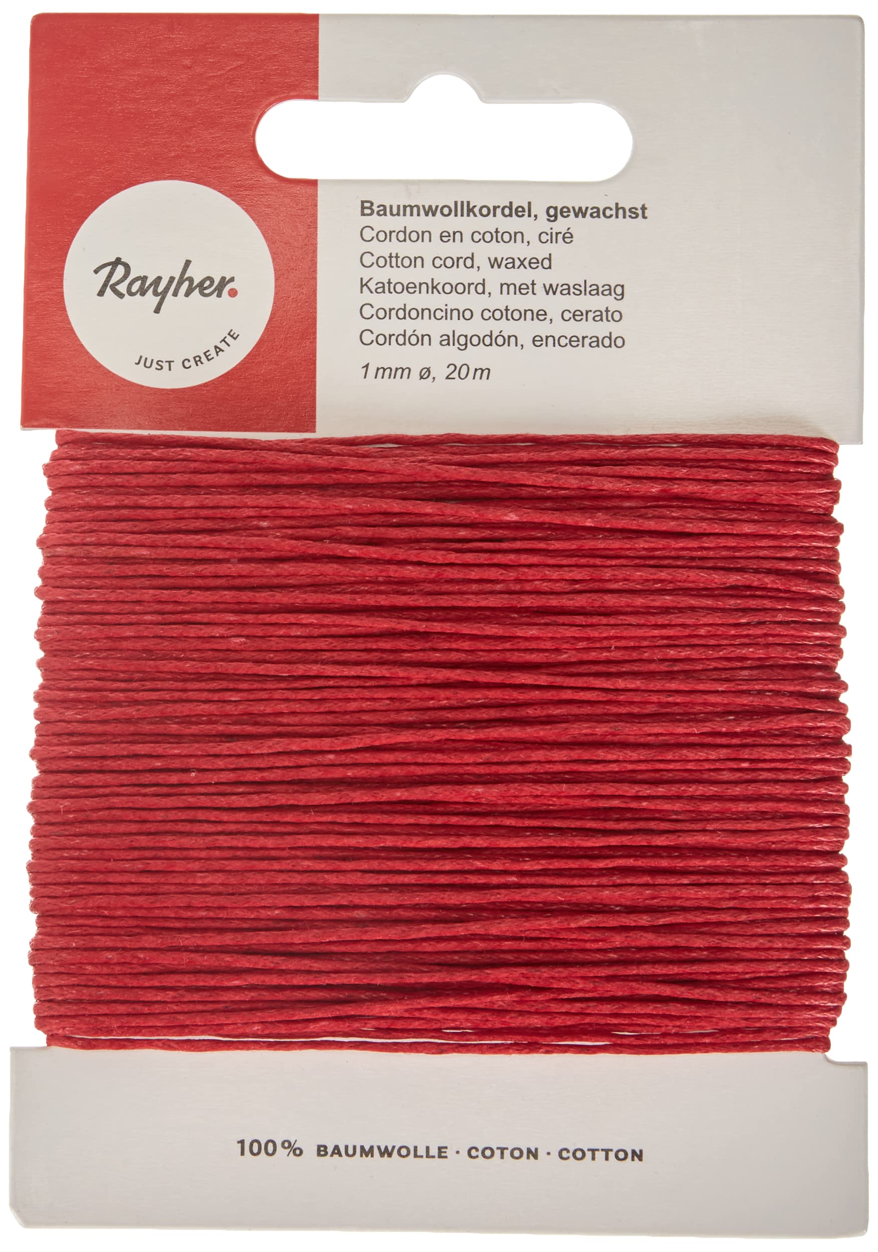 Rayher Cotton Cord Waxed 1 mm Thick 20 m Red
