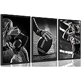 3Pcs Football Wall Art Black and White Sports Athletes Wall Decor Pictures American Rugby Posters Prints For living room Man Cave Boy Bedroom Locker Room Dorm Decoration