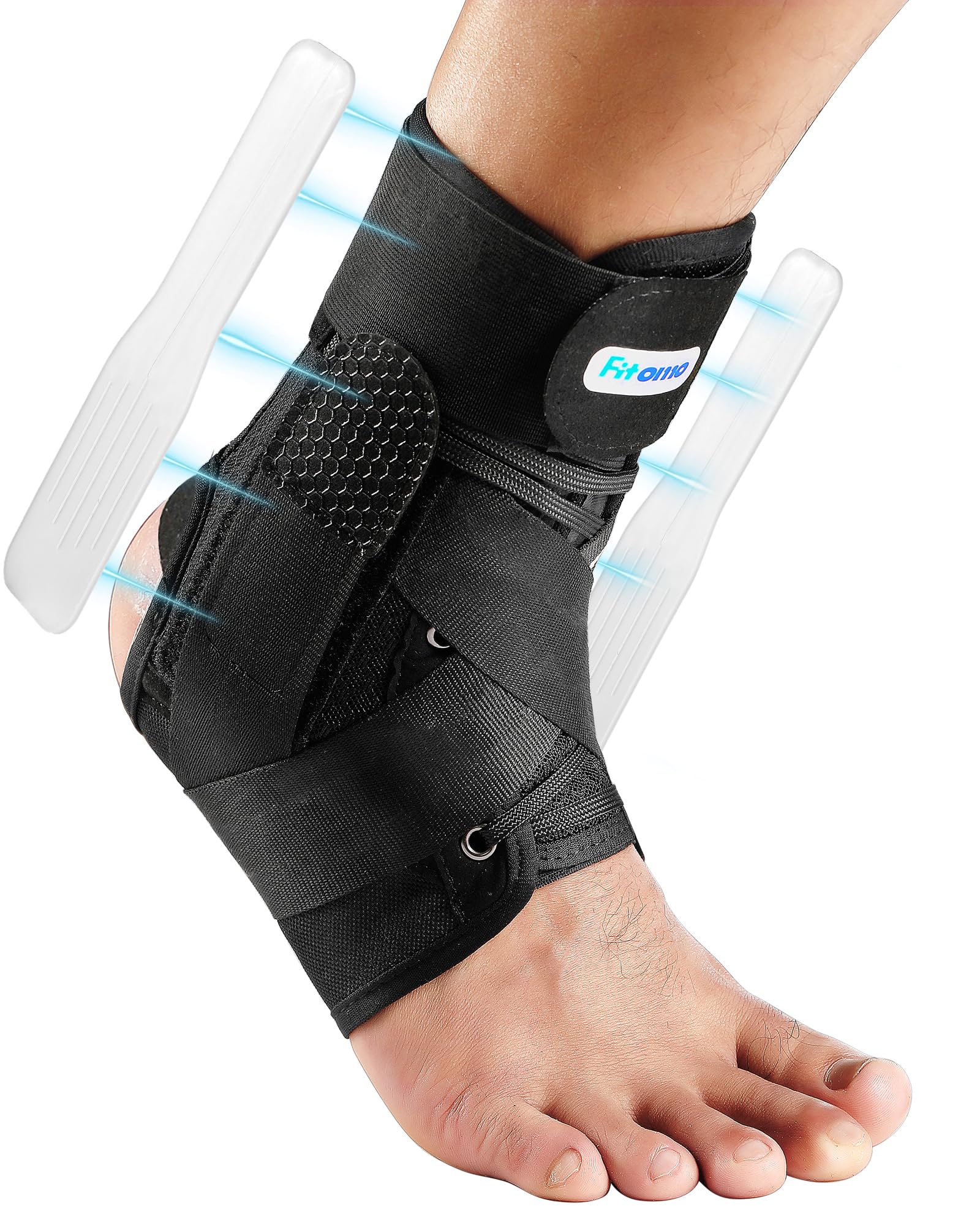 Fitomo Ankle Support for Sprained Ankle, Ligament damage, Weak Ankle, Ankle Brace for Men and Women with Removable Stabilizers for Injury Prevention and Recovery, Suitable for Wearing in Shoes