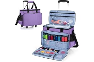 LUXJA Sewing Machine Case with Detachable Dolly and Removable Bottom Pad, Rolling Tote Fits Most Standard Machines, Purple