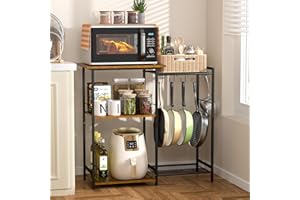 3INGSEAGULLS Kitchen Stand with Pots Rack, Utility Microwave Oven Stand with Storage, 5 Tiers Coffee Bar Table, Small Kitchen Bakers Rack with 6 S Hooks, Kitchen Storage Shelf Rack for Spices, Pots, Rustic Brown