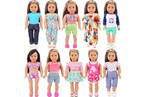 Ecore Fun 10 Sets American 18 Inch Doll Clothes - 18 pcs Doll Clothing Doll Outfits Dress Swimsuits Jumpsuit Tights for 18 Inch Dolls Christmas Birthday Gift