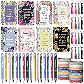 PerKoop 64 Pcs Inspirational Gifts Bulk 16 Motivational Notebooks Journal 16 Ballpoint Pens 16 Wristbands 16 Keychains for Teacher Office Women Employee Party Favor (Floral)