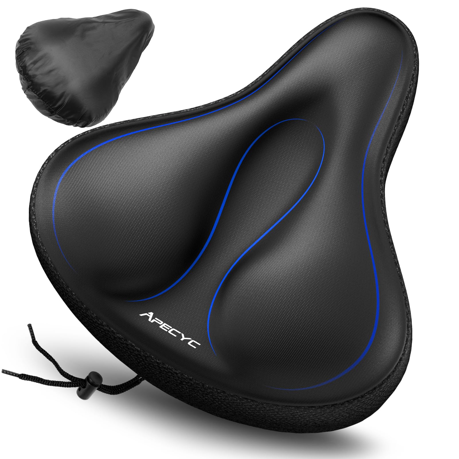 Photo 1 of APECYC Wide Bike Seat Cushion – Oversized Gel Padded Bicycle Saddle Cushion for Ultimate Comfort and Soft Exercise Bike Seat Cover for Peloton, Stationary, Mountain Bikes