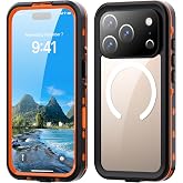 hoilgyes IP68 Waterproof Case for iPhone 17 Pro, MagSafe Compatible, Orange | Built-in screen protector, underwater photo ready, drop-proof, magnetic charge, focus slider. iPhone 18 Pro Compatible