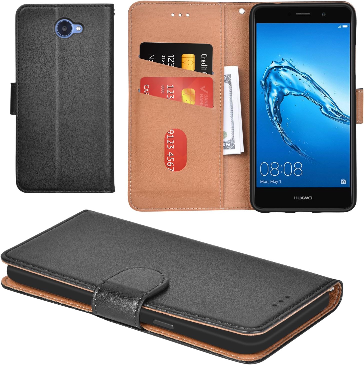 Aicoco Huawei Y7 2017 Case Flip Cover Leather Wallet Phone Case for Huawei Y7 2017 - Black