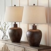 Regency Hill Glenn Farmhouse Rustic Southwestern Natural Cottage Table Lamps 27" Tall Set of 2 Dark Terra Cotta Tapered Fabri