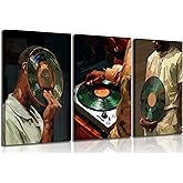 Black Men Canvas Wall Art African American Black Man DJ painting pictures wall decor Fashion Male Hip Hop Music Modern Poster Prints for Living Room Bedroom Dorm DJ Studio Apartment Home decoration