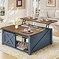 SEDETA 31.5" Lift Top Coffee Table with Storage, Square Coffee Table for Living Room, Farmhouse Coffee Table with Large Hidden Storage Compartment and Adjustable Shelves, Blue