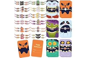 B Bascolor Halloween Bracelets Bulk with Gift Cards for Kids Women, 24pcs Halloween Jewelry Stackable Pumpkin Spider Ghost Charms Bracelets, Halloween Party Favors Goodie Bag Stuffers Classroom Gifts