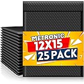 Metronic Large Bubble Mailers 12x15 Inch Black 25 Pack Waterproof Padded Envelopes Opaque Bubble Mailer Cushioning Bubble Envelopes for Shipping Clothes, Books,Jewelry Makeup Supplies