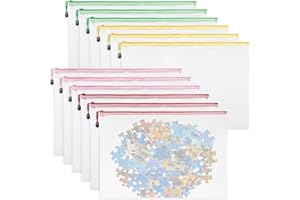 12 Pack Puzzle Storage Bags, Transparent Mesh Zipper Pouch Bags, 4 Colors, 17x12 Inch, A3 Size Reusable Puzzle Folder, Puzzle