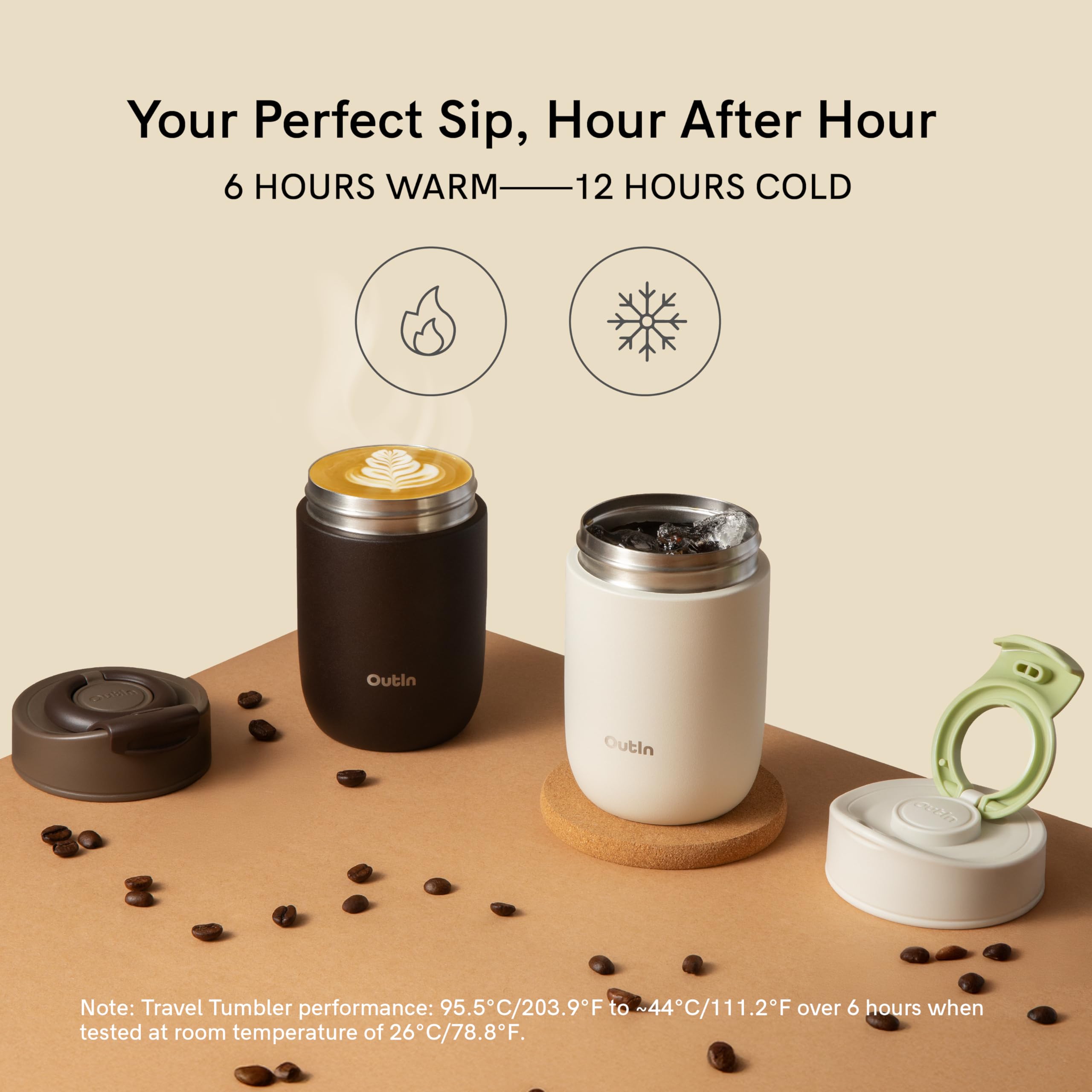 OutIn Thermobecher Kaffee to go 350ml - 100% Auslaufsicherer Kaffeebecher mit Klappdeckel - Hochwertiger 316 Edelstahl Isolierbecher - Hält 6h Warm & 12h Kalt - Reisebecher für Auto, Büro & Camping 3