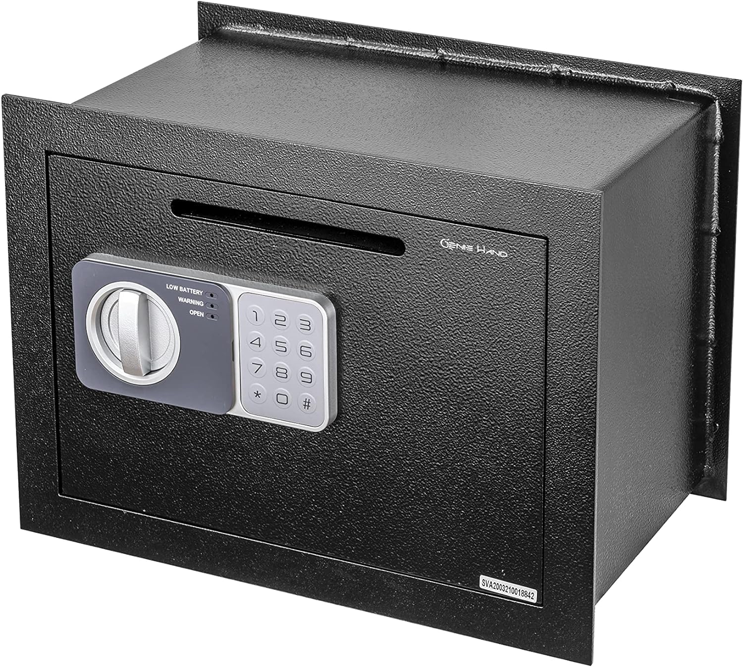 Genie Hand | Electronic Home Safe with Key and Combination Lock, High Security Money Box for Wall or Cabinet – B-Class Lock – Anti Bounce Technology