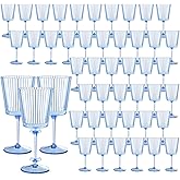 48 PCS Blue Ribbed Plastic Wine Glasses 13.5 OZ Ribbed Wine Glasses Detachable Wine Glass Elegant Fluted Glassware Vintage Style for Wedding Anniversary Birthday Dinner Parties(Blue, 48 Pack)