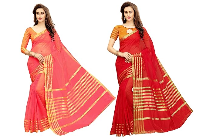Womens Cotton Silk Saree Combo Pack of 2 (Multicolored)