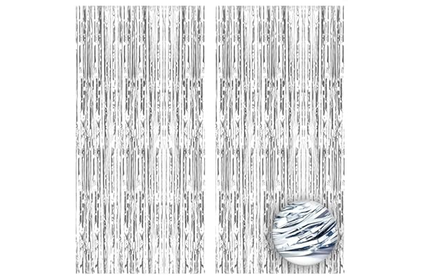 KatchOn, XtraLarge, 6.4x8 Feet Silver Fringe Backdrop - Pack of 2 | Silver Streamers Backdrops for Photoshoot | Silver Gradua