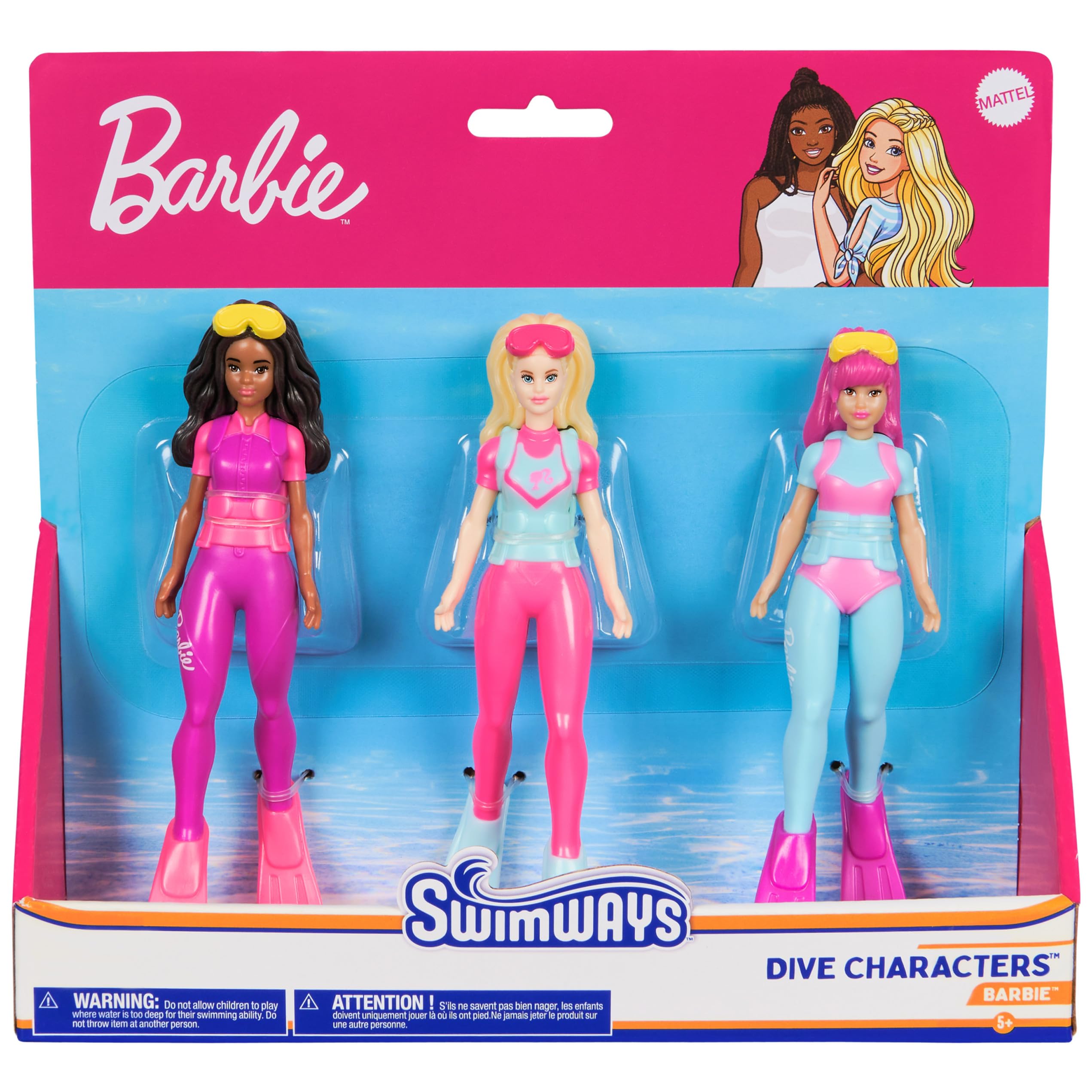 SwimWays Barbie Dive Characters 3-Pack, Swimming Pool Accessories & Kids Pool Toys, Pool Party Supplies & Water Toys for Kids Aged 5 & Up