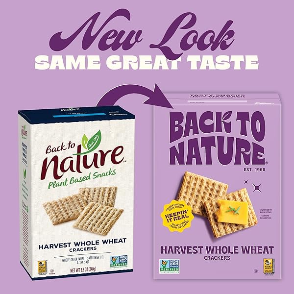 BACK TO NATURE HARVEST WHOLE WHEAT CRACKERS, NON-GMO,PLANT-BASED SNACK CRACKER, MADE WITH WHOLE GRAIN WHEAT & SEA SALT, SNACK HAPPY, 7 OZ BOX