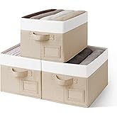 GRANNY SAYS Shelf Storage Baskets, Fabric Storage Bins for Clothes, Closet Storage Boxes with Handles, Collapsible Storage Containers for Bedroom and Living Room, Khaki and Ivory, Large, 3-Pack