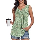 POPYOUNG Womens Summer Tank Tops Sleeveless Loose Fit Shirts Henley Button Down Casual Blouse