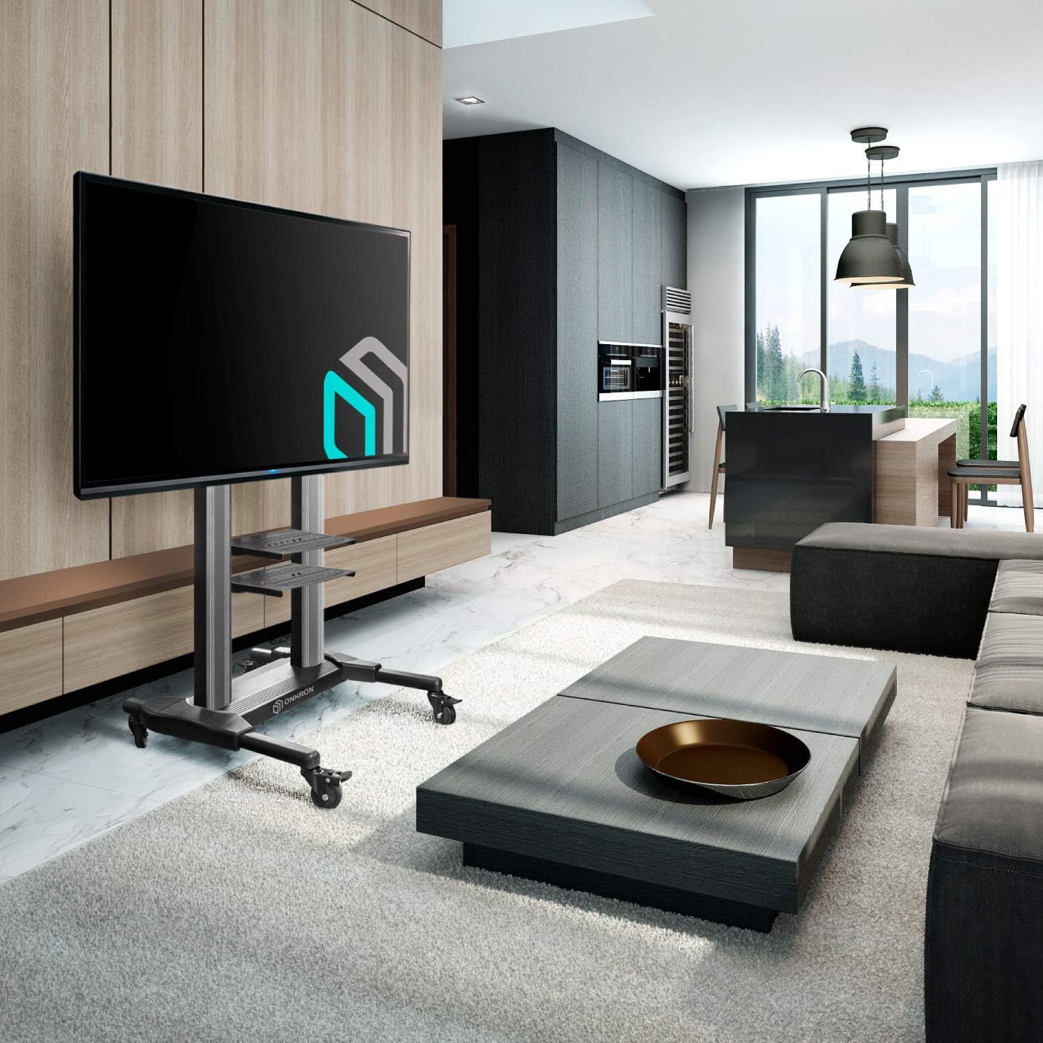 ONKRON Universal Mobile TV Stand with Shelves TV Cart on Wheels for 40” – 80 Inch Flat Panel Curved LCD LED OLED Screens up to 100 lbs TS27-71 (Black) : Office Products