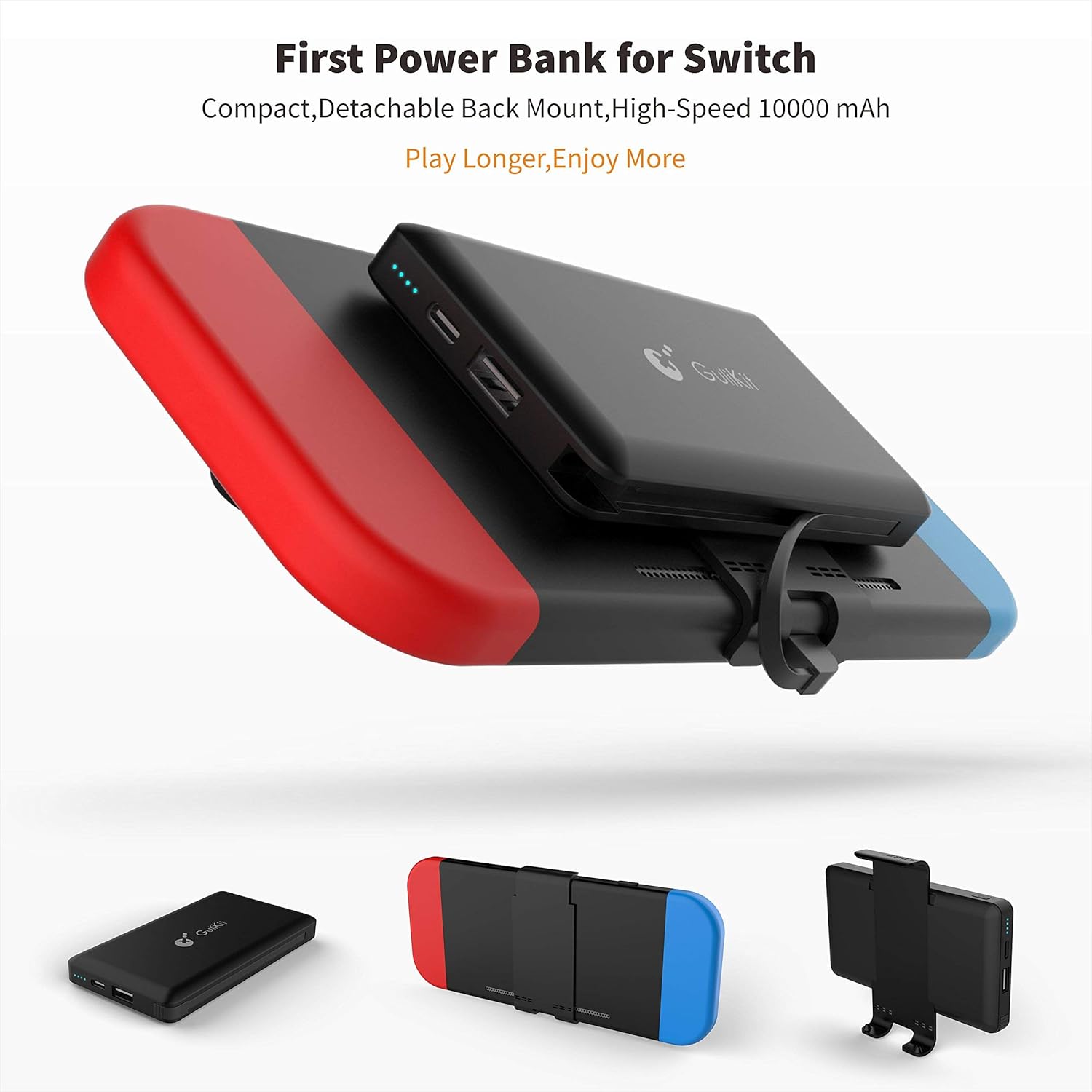 For Nintendo Switch Attached Power Bank, Marval.P GuliKit Battery Master, 10000mAh 5V/3A Flash Rechargeable Tech, Backup Battery Pack Charging Case for Extending 10+ Playing Hours: Video Games