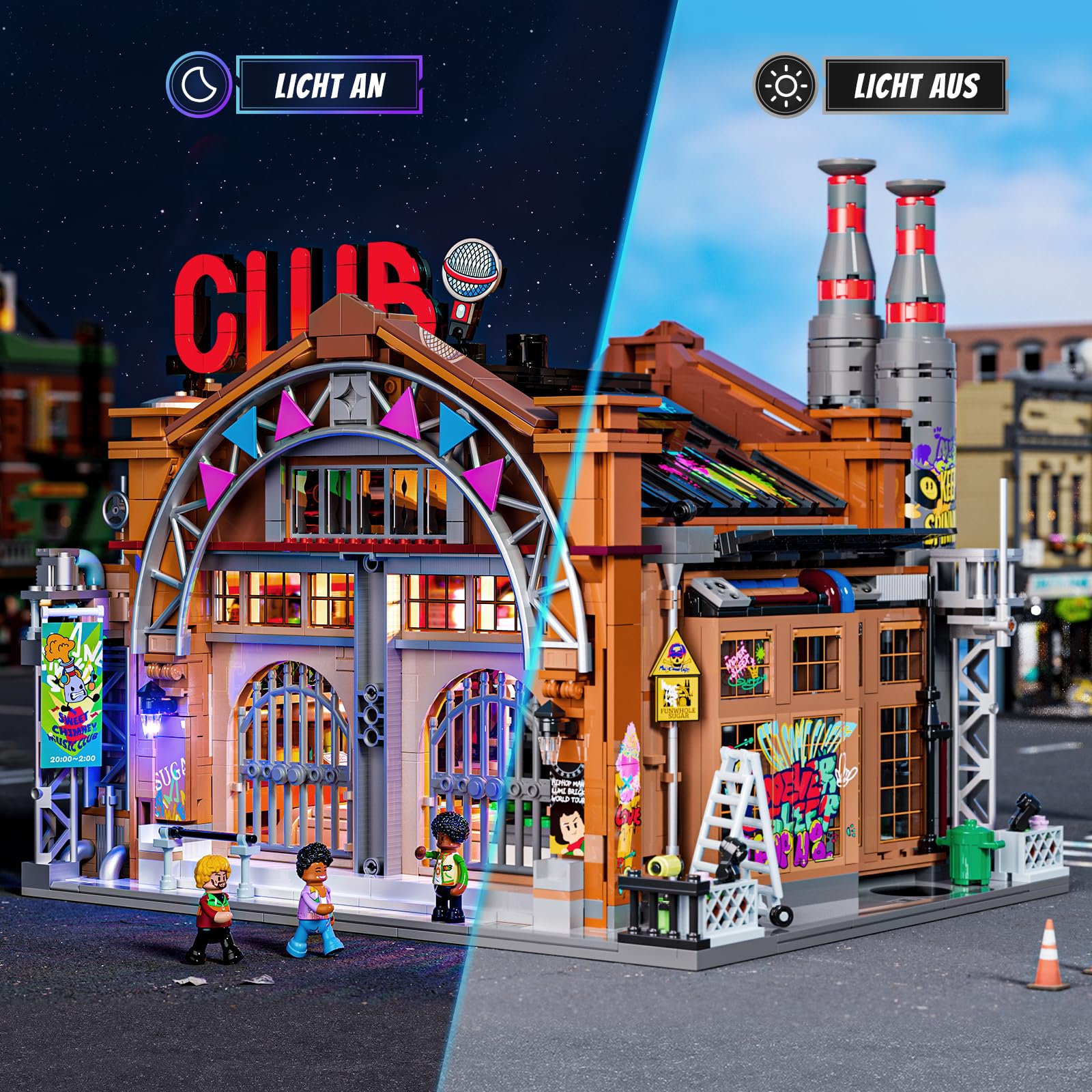 Funwhole Fabrikhaus-der-Musik Beleuchtung Klemmbausteine Haus, City Straßenfusion Modular Building, 2654 Pcs, Spielzeug-Geschenk für Musikliebhaber & Street-Culture-Fans, F9068 2