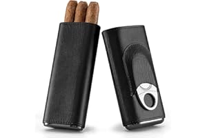 Oyydecor Cigar Case Cigar Carrying Case Set Leather, Cigar Humidor with Silver Stainless Steel Cutter(Black)