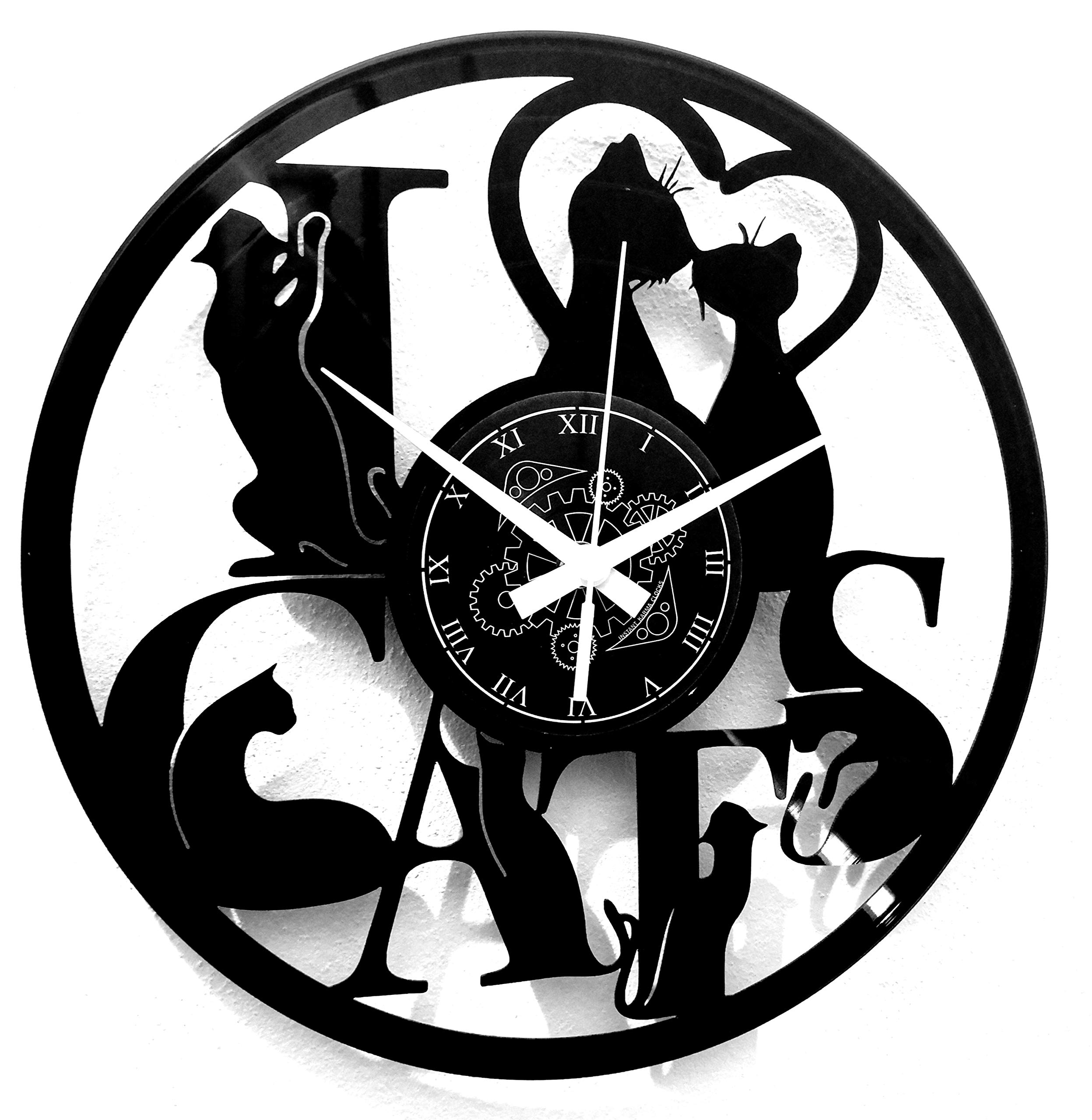 Instant Karma Clocks | I Love Cats Wall Clock | Decorative Feline Typography Art | Silent Quartz Movement | Perfect for Cat Enthusiasts and Animal Lovers