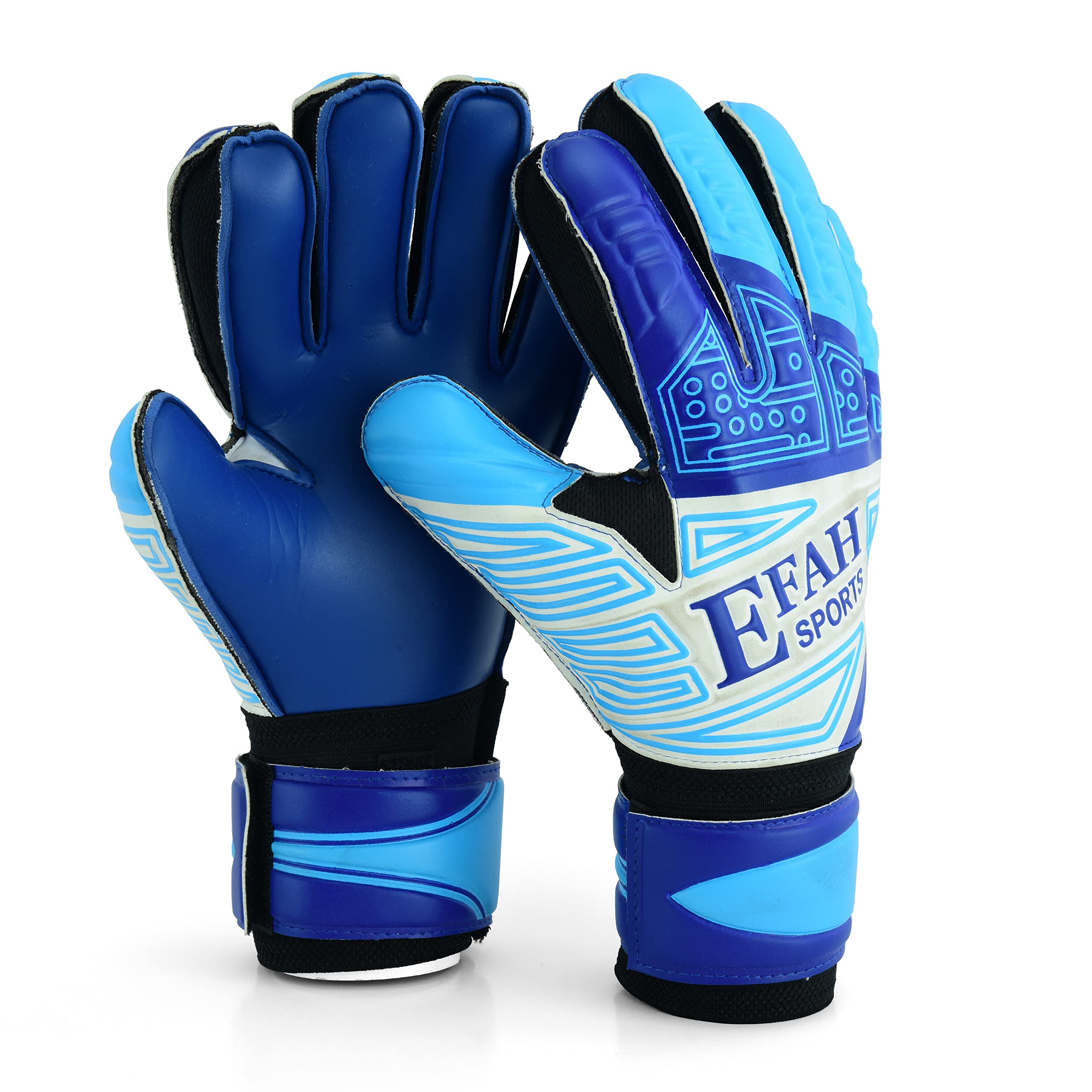EFAH SPORTS Football Goalkeeper Gloves For Kids Boys Children Youth Soccer Goaile Glove With Fingersave and Double Wrist Protection Strong Grip Palms (Size 6 suitable for 13 to 15 years old, Blue)