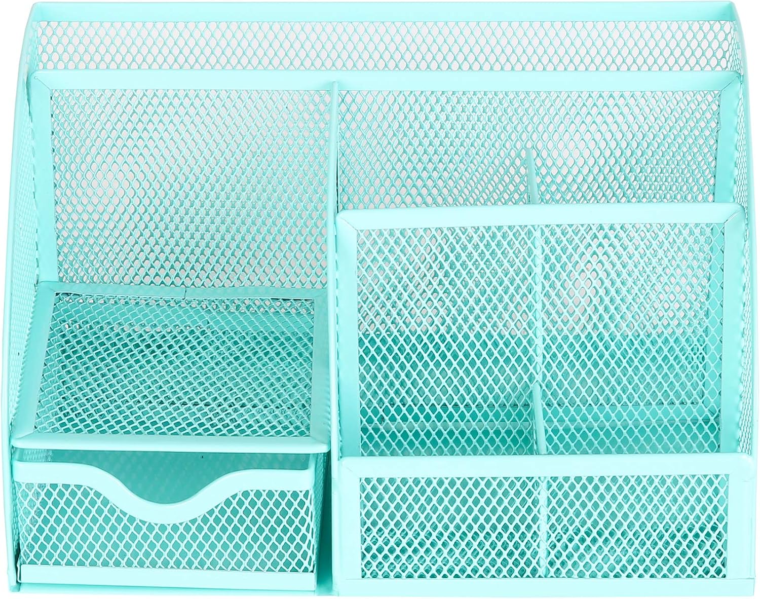 EXERZ Desk Organiser/Mesh Desk Tidy Caddy/Pencil Holder Multifunctional with 7 Compartments, Turquoise - Image 5