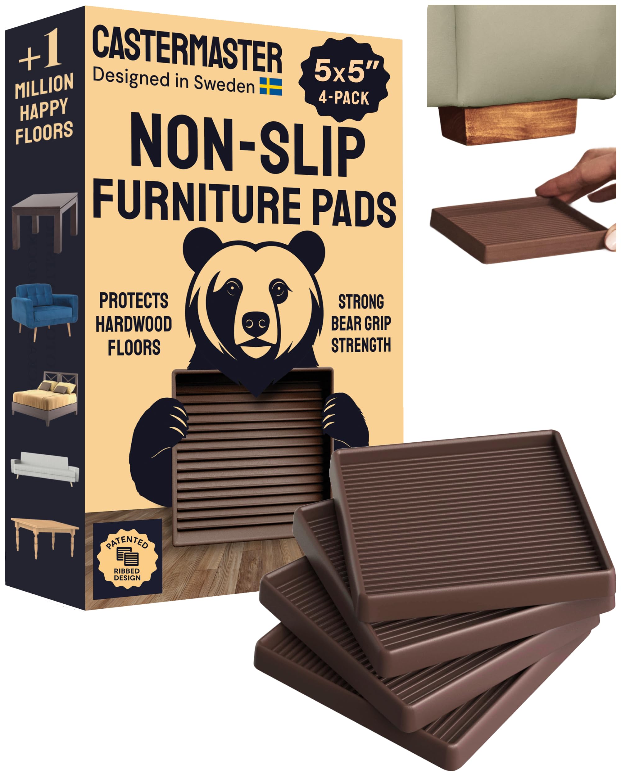 CasterMaster Non-Slip Furniture Pads Square Rubber