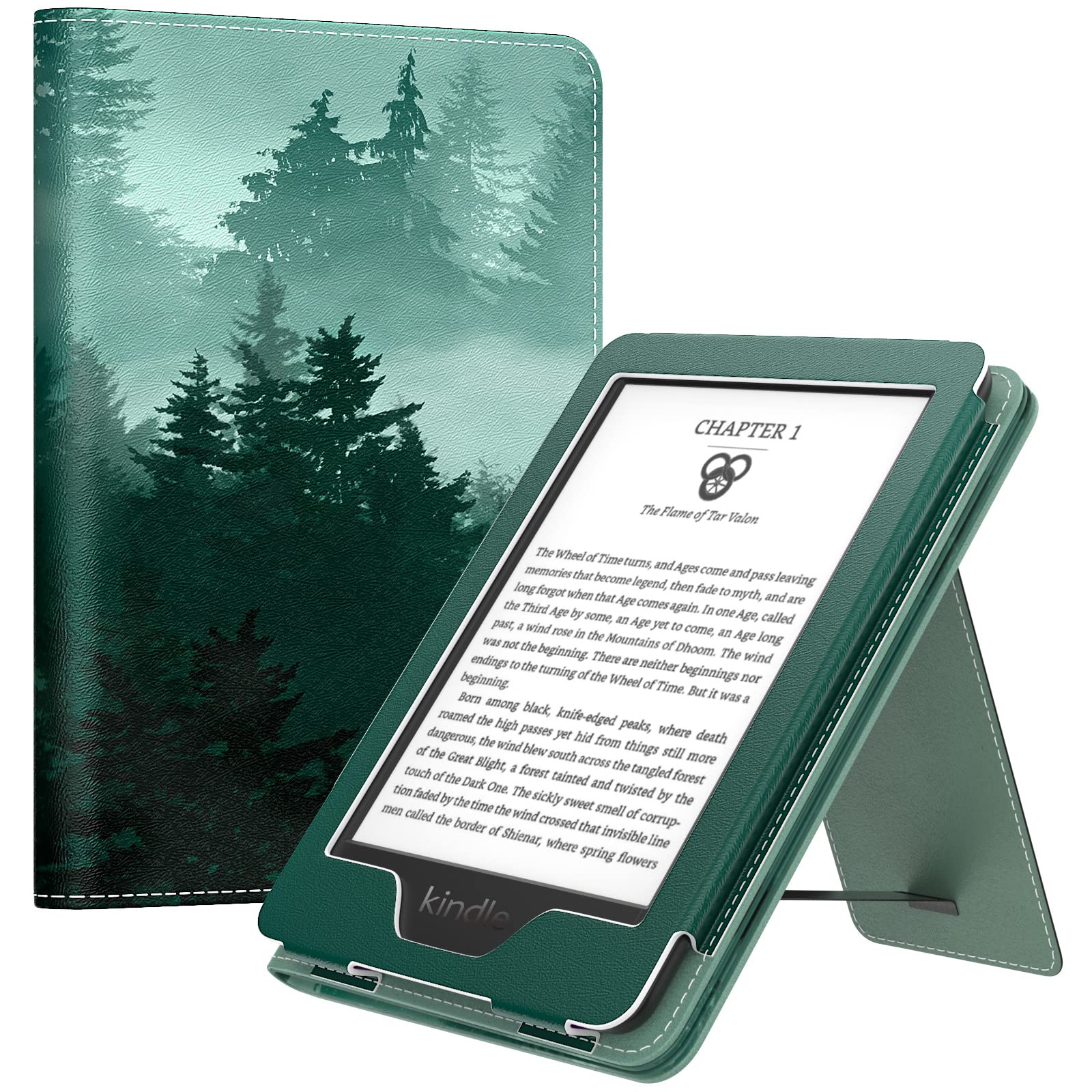 MoKo Case Fits All-new 6" Kindle(11th Generation, 2024/2022 Release)/ Kindle(10th Gen,2019)/Kindle(8th Gen, 2016), Ultra Lightweight PU Shell Cover with Auto Wake/Sleep for Kindle 2024, Green Forest