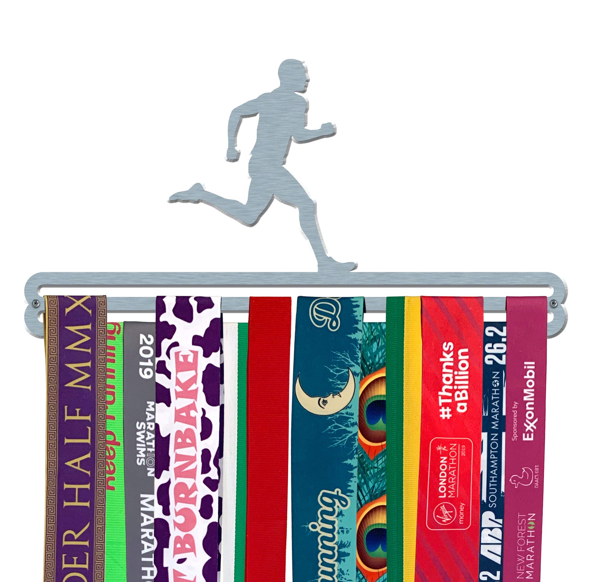 The Medal Hanger Shop | Male Runner | Brushed Stainless Steel | Double Bar | Medal Hanger Display Holder for Runners | Made in Britain