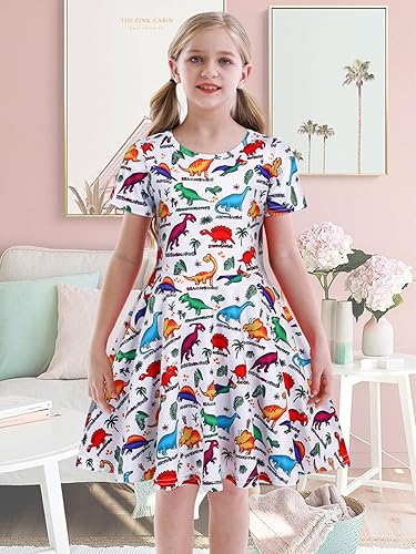 WonderBabe Girls' Casual Dresses Toddler Dinosaur Dress Clothes