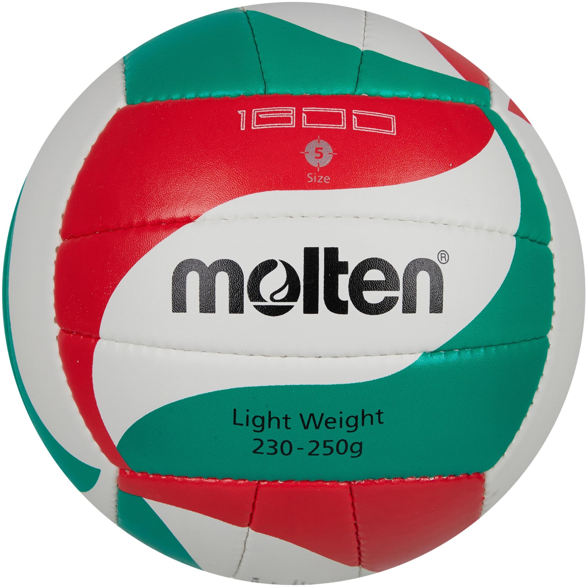 Molten 1800-L Lightweight Volleyball | Soft TPU Training Ball | Durable Thermoplastic Polyurethane with PVC Coating with Latex Bladder | Multicolour Green White Red
