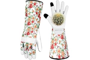 MERTURN Leather Long Gardening Gloves for Women Thorn Proof Garden Gloves Yard Working Gloves