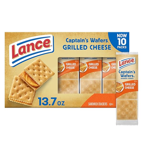 LANCE SANDWICH CRACKERS, CAPTAIN’S WAFER GRILLED CHEESE, 10 INDIVIDUAL PACKS, 6 SANDWICHES EACH