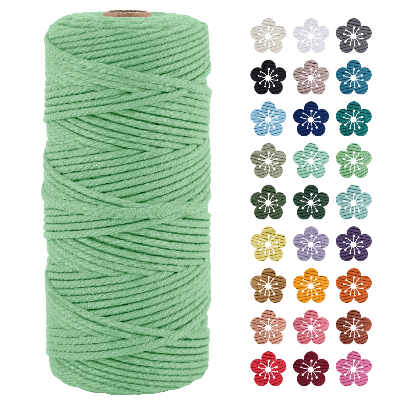 LEREATI Macrame Cord 3mm x 100m, Thick Macrame Rope Natural Cotton Rope Craft String, 4 Strand Twisted Cotton Cord Yarn for DIY Plant Hanger, Wall Hanging, Christmas Decoration (Aqua green)