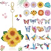 Junkin 24 Pcs Diamond Art Keychains 5D Double Side Diamond Painting Keychains Kit Hanging Full Drill Diamonds Pendants for Beginner Adult DIY Crafts Home Party Decor