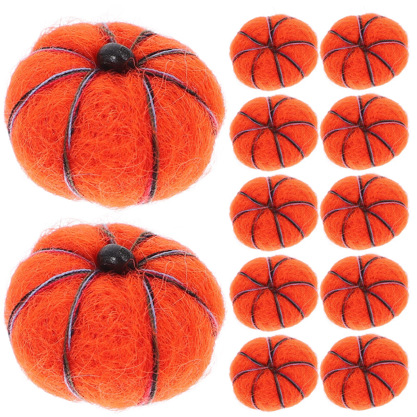 Happyyami Halloween Wool Felt Pumpkin 12Pcs Pom Poms Fall Autumn Felt Pumpkins Ornaments for Thanksgiving Craft Project Supplies