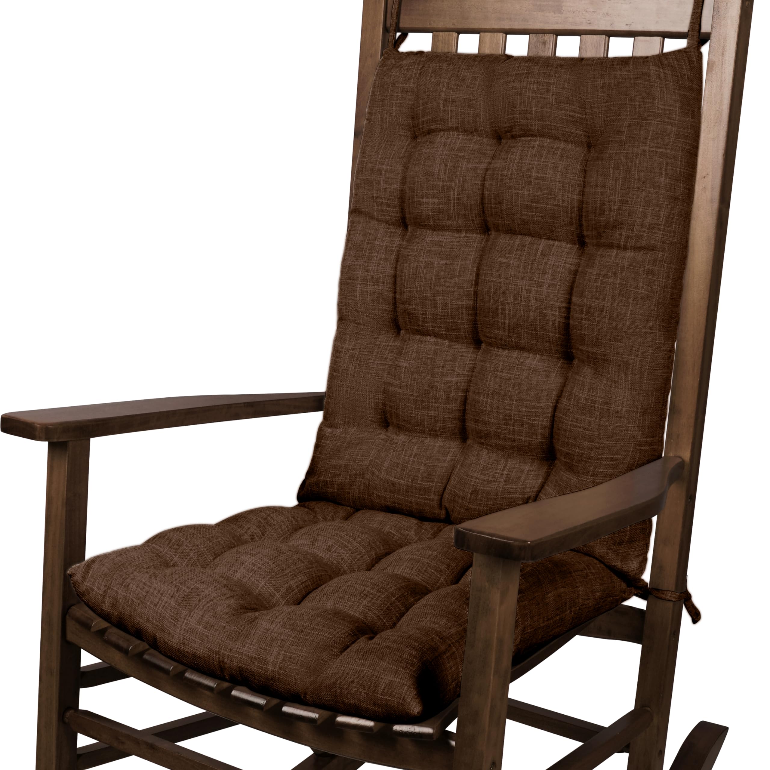 FlyGulls Rocking Chair Cushions Indoor Velvet Chair Pads High Back and Seat Cushion 2 Piece Set Linen Brown