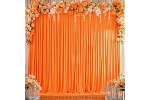 PARTISKY 8x10FT Orange Backdrop Curtains for Wedding Parties, Wrinkle Free Polyester Photography Backdrop Drapes for Wedding Baby Shower Birthday Parties Stage Background Stand Decorations 4x10ft,2 Panels